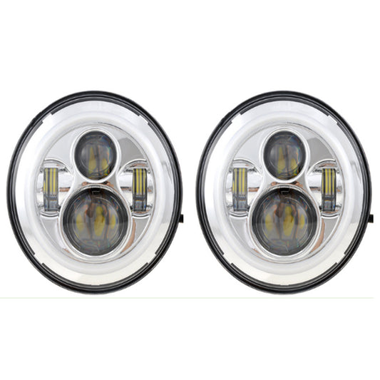 7inch Headlight With White-Yellow Halo Chrome Color –Black Box in Pairs