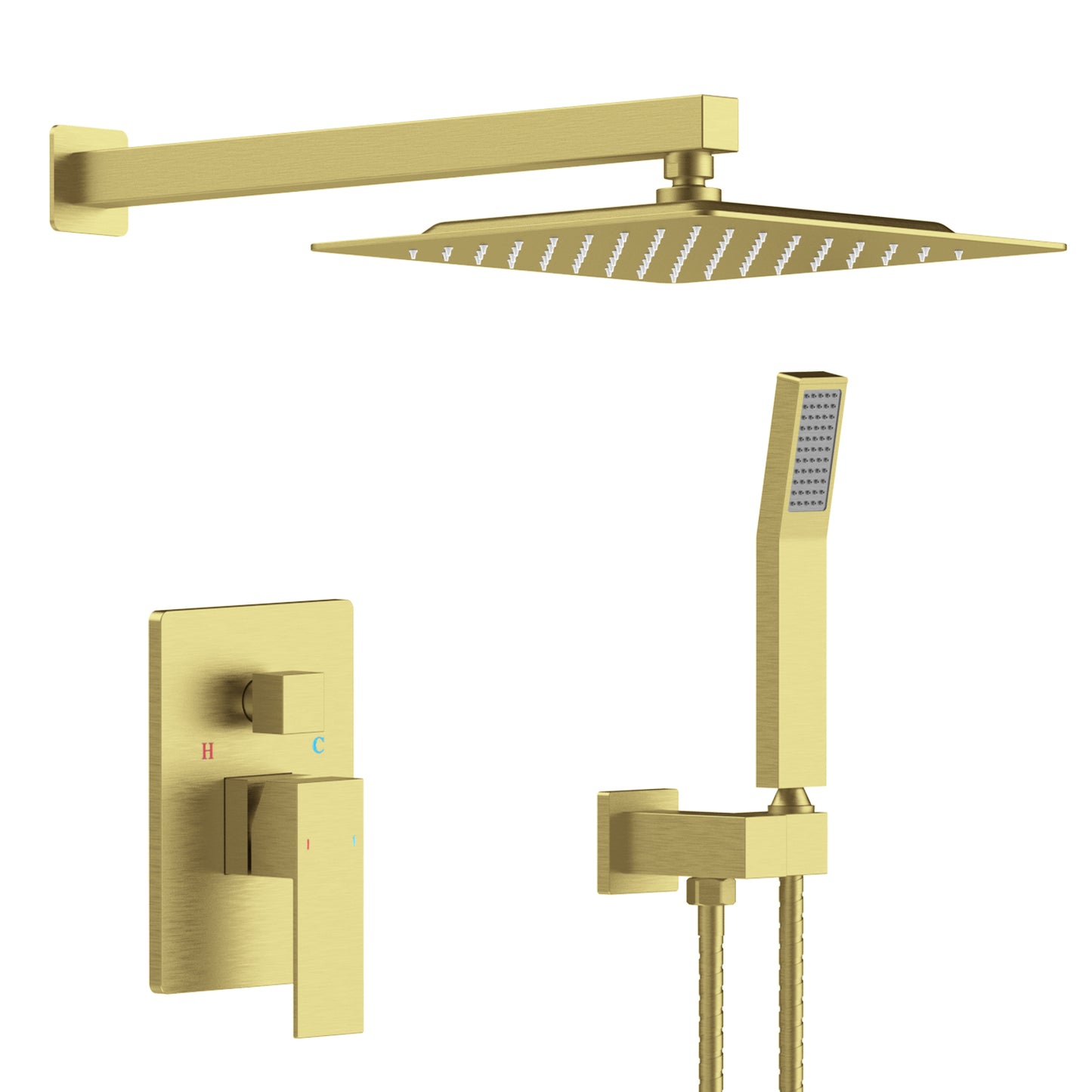 L-8002BG-Shower System Shower Faucet Combo Set Wall Mounted with 10" Rainfall Shower Head and handheld shower faucet, Brushed Gold Finish with Brass Valve Rough-In