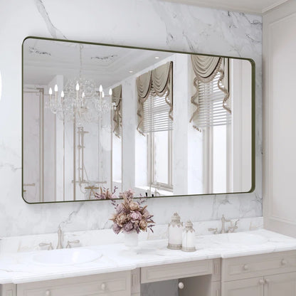 60" x 36"(Silver) Filleted Corner Wall Mounted Mirror, Bathroom Mirror, Vanity Wall Mirror With Metal Frame