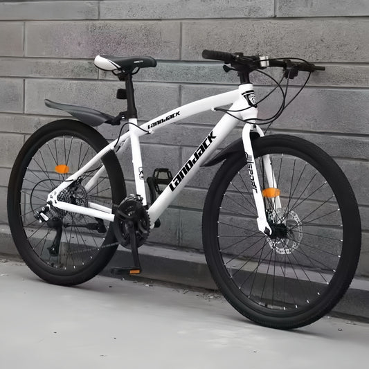 White  Bike-26"  Bike, White Color, 21 Speeds, High Carbon Steel, Detachable, Adjustable Seat, Chain Drive, 150kg Capacity, Dual Disc Brakes, Rigid Frame, Oil Spring Fork, Standard Type, Ordinary Pedals, Front And Rear Mechanical Disc Brakes