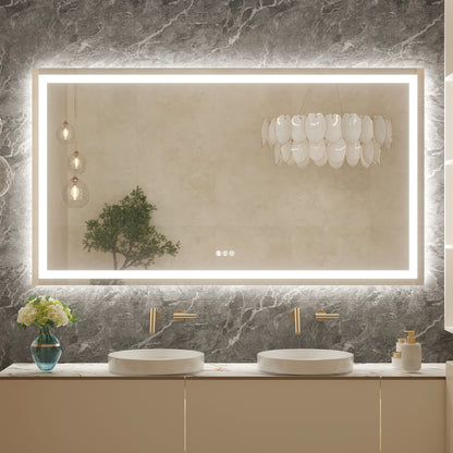 72" x 40"Dokes Frameless Anti-Fog LED Lighted Dimmable Wall Mounted Bathroom Vanity Mirror