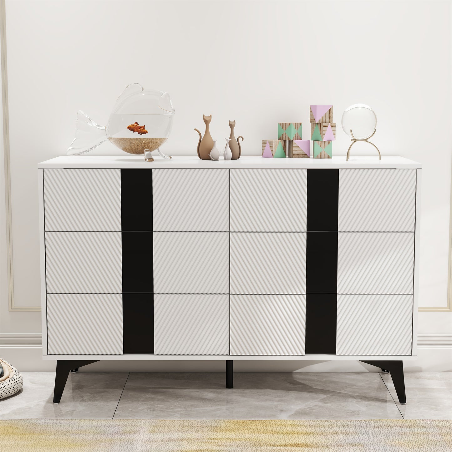 White blister six-drawers dresser cabinet