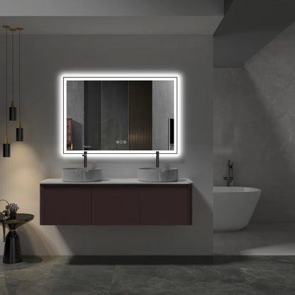 48" X 32"  Detjon Black Framed Anti-Fog LED Lighted Dimmable Wall Mounted Bathroom Vanity Mirror