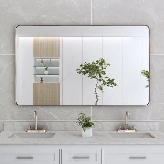 40" x 24" (Silver )Filleted Corner Wall Mounted Mirror, Bathroom Mirror, Vanity Wall Mirror With Metal Frame