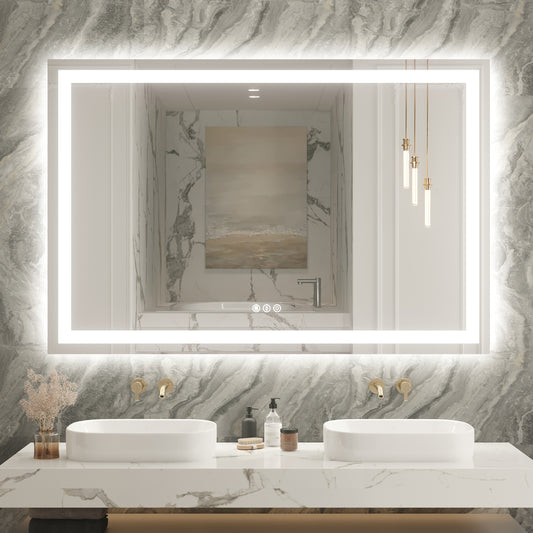 40" x 59"Dokes Frameless Anti-Fog LED Lighted Dimmable Wall Mounted Bathroom Vanity Mirror