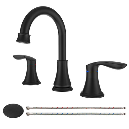 3007B-MB  |  2-Handle 8 inch Widespread Bathroom Sink Faucet Matt Black Lavatory Faucet 3 Hole 360° Swivel Spout Vanity Sink Basin Faucets 3008B-MB