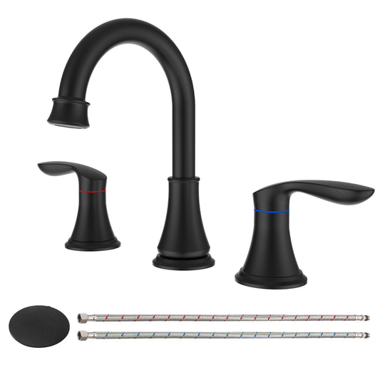 3008B-ORB  |  2-Handle 8 inch Widespread Bathroom Sink Faucet ‎Oil-Rubbed Bronze Lavatory Faucet 3 Hole 360° Swivel Spout Vanity Sink Basin Faucets with Pop Up Drain Assembly and cUPC Water Supply Hoses