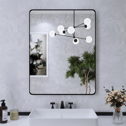 28" X 36" Filleted Corner Wall Mounted Mirror, Bathroom Mirror, Vanity Wall Mirror With Metal Frame