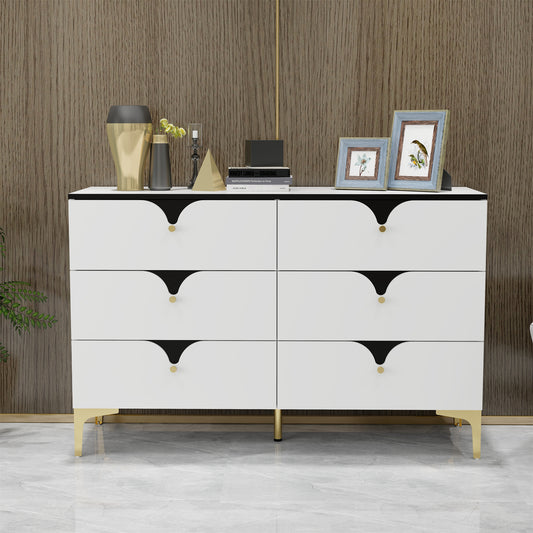 White Modern 6 Drawers Dresser Cabinet