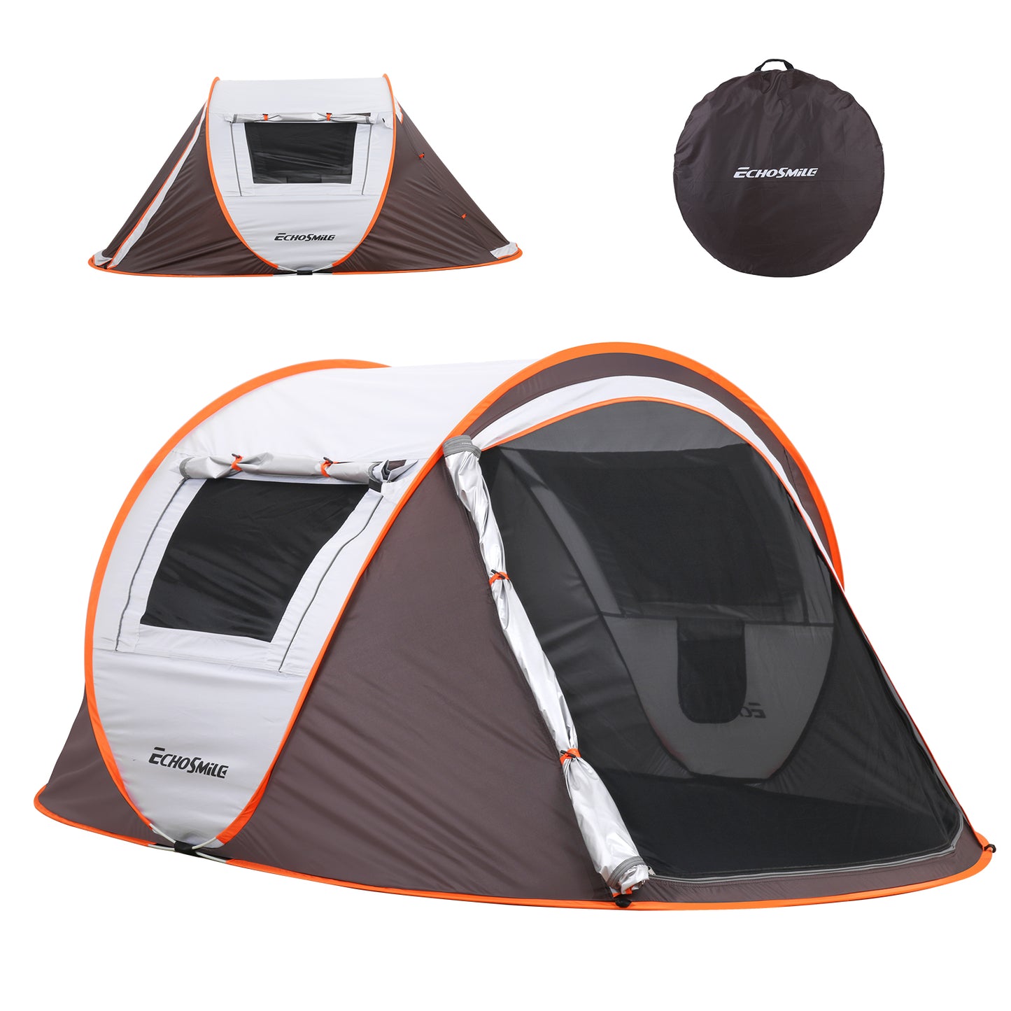 2 Person White + Brown Pop Up Camping Tent