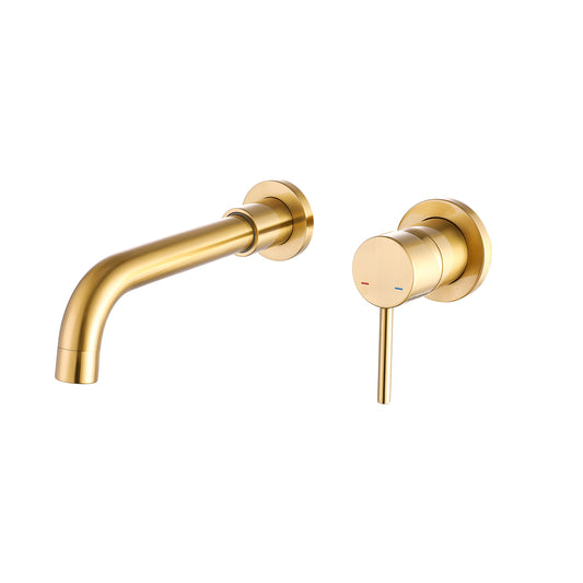 W1083P154747-Wall Mount Faucet for Bathroom Sink or Bathtub, Single Handle 3 Holes Brass Rough-in Valve Included, Brushed Gold