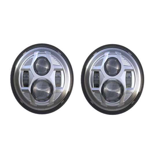 7 Inch Spider Headlight Without Aperture-Silver-Pair Black Box