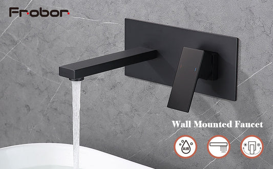 M-6001B-Wall Mount Faucet for Bathroom Sink or Bathtub, Single Handle 2 Holes Brass Rough-in Valve Included, Matte Black