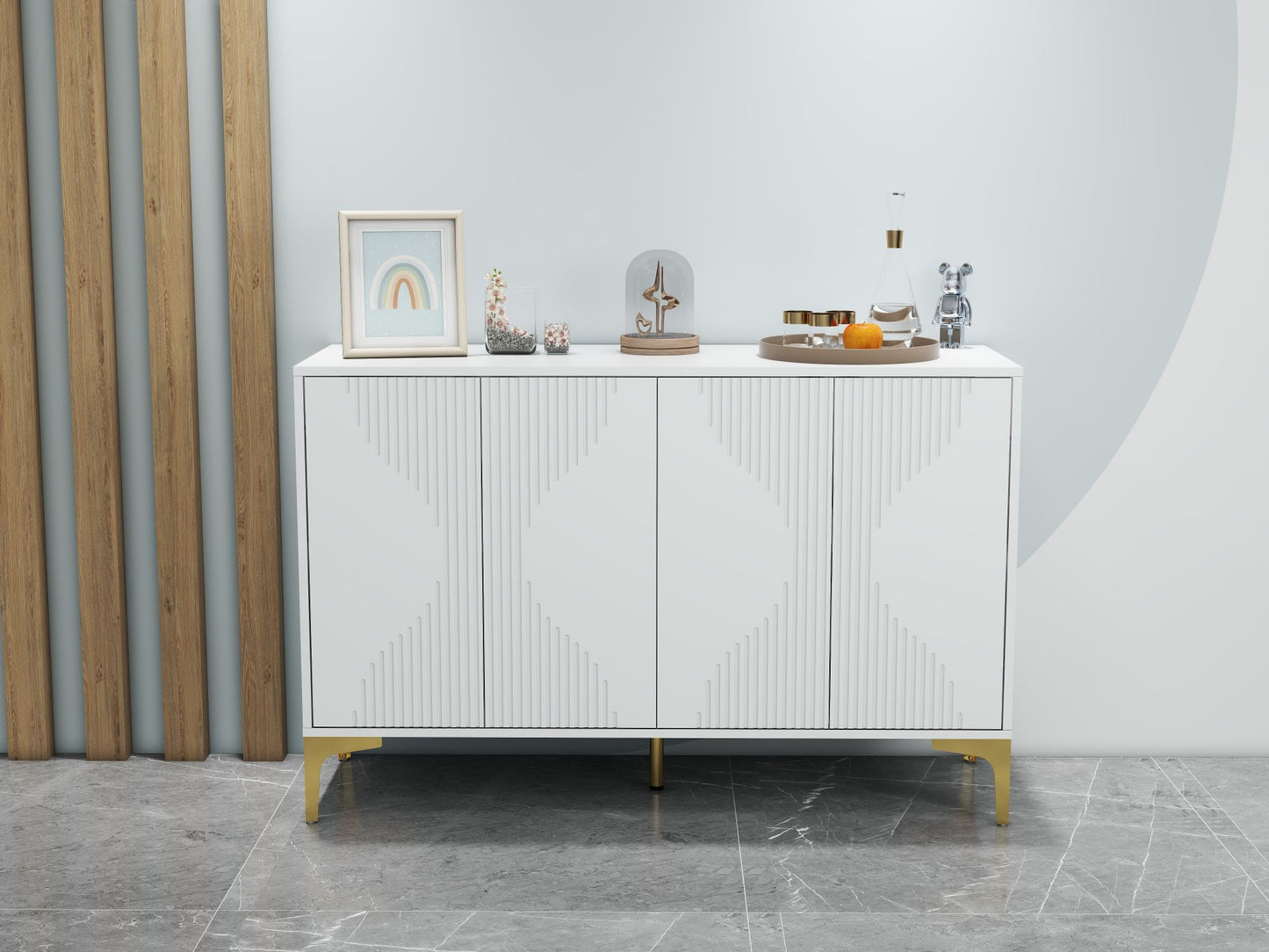 White four-door cream style side cabinet