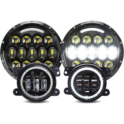 7 Inch 105w Round Light Xbd Black-4 Inch White And Yellow Fog Light Xbd Black- 4pcs In Set