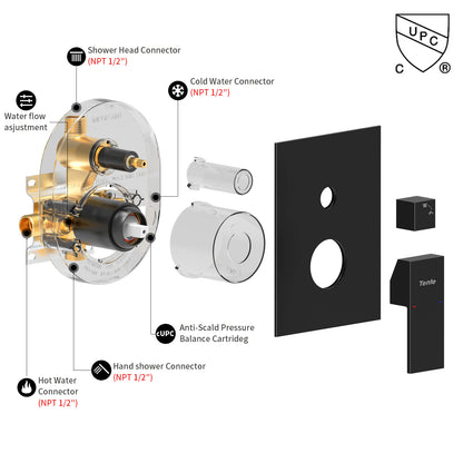 SCH001B210S-W-FBA -  Male NPT Matte Black Shower System, Shower Faucet Set for Bathroom Shower Fixtures with 10 Inch Rain Shower Head and Handheld (Pressure Balance Shower Trim Valve Kit Included)