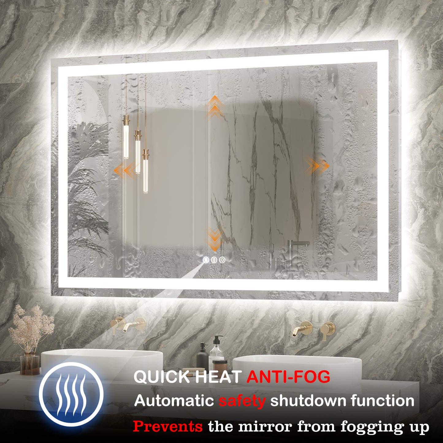 40" x 59"Dokes Frameless Anti-Fog LED Lighted Dimmable Wall Mounted Bathroom Vanity Mirror