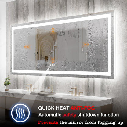 38" x 88"Dokes Frameless Anti-Fog LED Lighted Dimmable Wall Mounted Bathroom Vanity Mirror