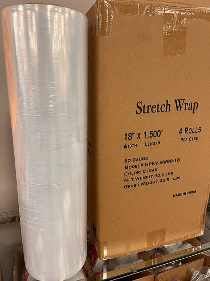 18"x 1500 FT Roll - 80 Gauge Thick + Heavy Duty .Stretch wrap Moving & Packing Wrap. Industrial Strength, Plastic Pallet Shrink Film Ideal for Furniture, Boxes, Pallets… (White, 4 Pack)