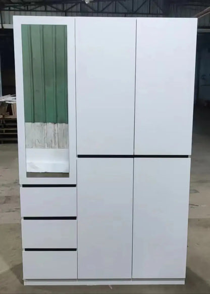 Three Drawer, Five Door Modern Wardrobe with Silver Mirror and No Pull Handle (2 packs of 2 cannot be sold separately)