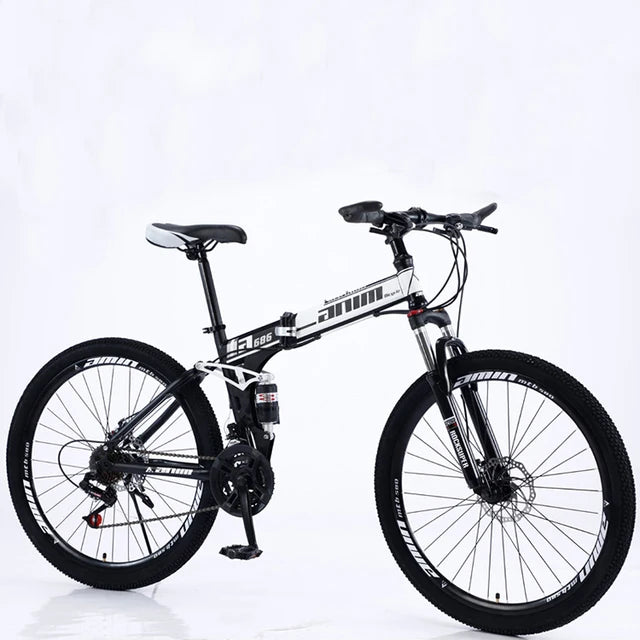 White And Black 26”Full Suspension Folding Mountain Bike 21 Speed  Foldable Frame Bicycle