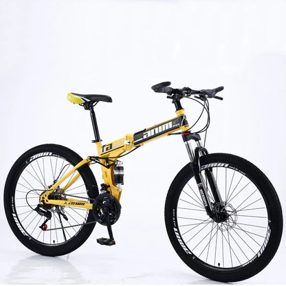 Yellow 26”Full Suspension Folding Mountain Bike 21 Speed  Foldable Frame Bicycle