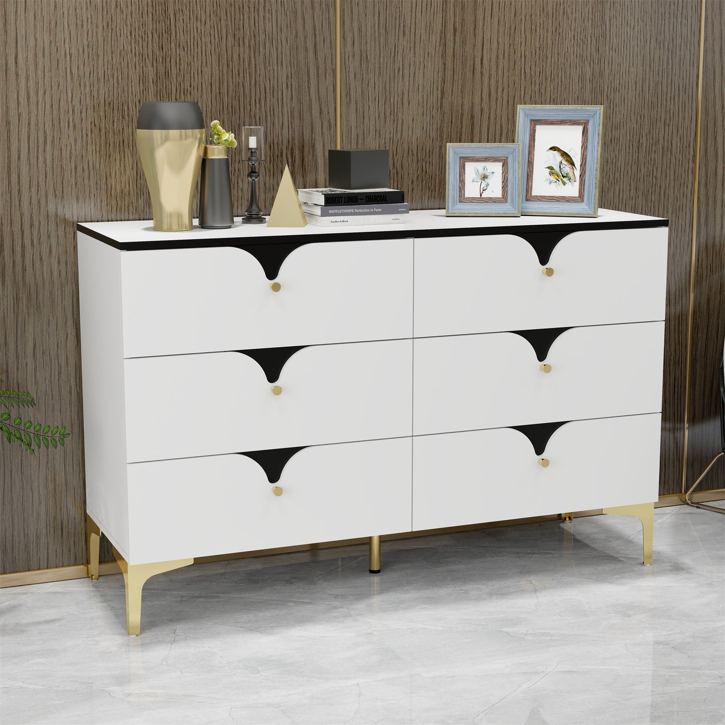 White Modern 6 Drawers Dresser Cabinet