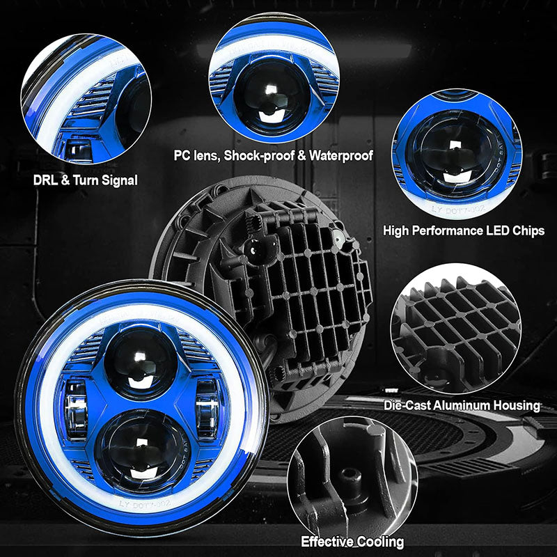 7 Inch Spider Headlight With Aperture-Blue-Single Black Box