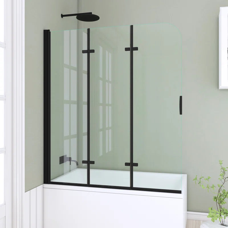 51" W x 59" H Three Plates Folding Tub Door Bathtub Screen with Clear Glass