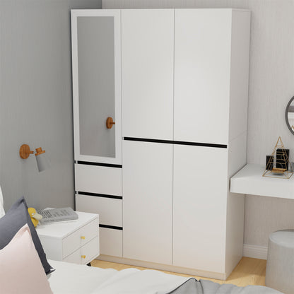 Three Drawer, Five Door Modern Wardrobe with Silver Mirror and No Pull Handle (2 packs of 2 cannot be sold separately)