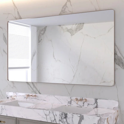 72" x 40"(Silver) Filleted Corner Wall Mounted Mirror, Bathroom Mirror, Vanity Wall Mirror With Metal Frame