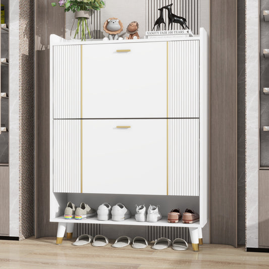 White Two Flip Blister Card Gold Bar Shoe Cabinet