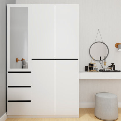 Three Drawer, Five Door Modern Wardrobe with Silver Mirror and No Pull Handle (2 packs of 2 cannot be sold separately)