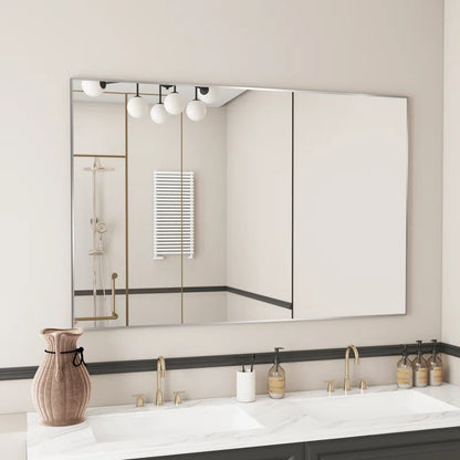 55" x 36"(Silver)Lesamuel Wall Mounted Vanity Mirror w/ Aluminum Frame for Bedroom, Entryway, Living Room