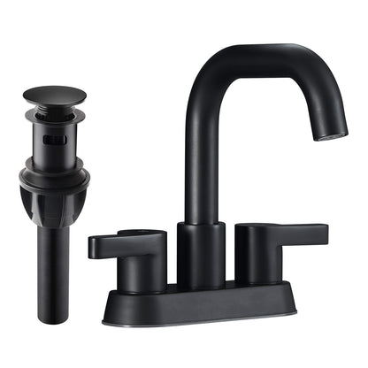 PK013-YH-US |  Bathroom Faucet 2 Handle 4 Inch Centerset Bathroom Sink Faucets 3 Hole with Pop Up Drain and Water Supply Lines, Matte Black