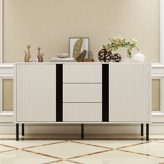 Buffet Cabinet Sideboards and Buffets with 3  Cabinet 4 Doors Adjustable Shelves & Open Shelf