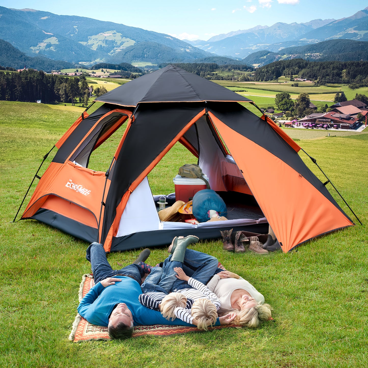 4-Person Black + Orange Double Layer Umbrella Tent