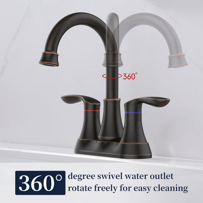 4011B-ORB  | 2-Handle 4-Inch Oil Rubbed Bronze Bathroom Faucet, Bathroom Vanity Sink Faucets with Pop-up Drain and Supply Hoses 