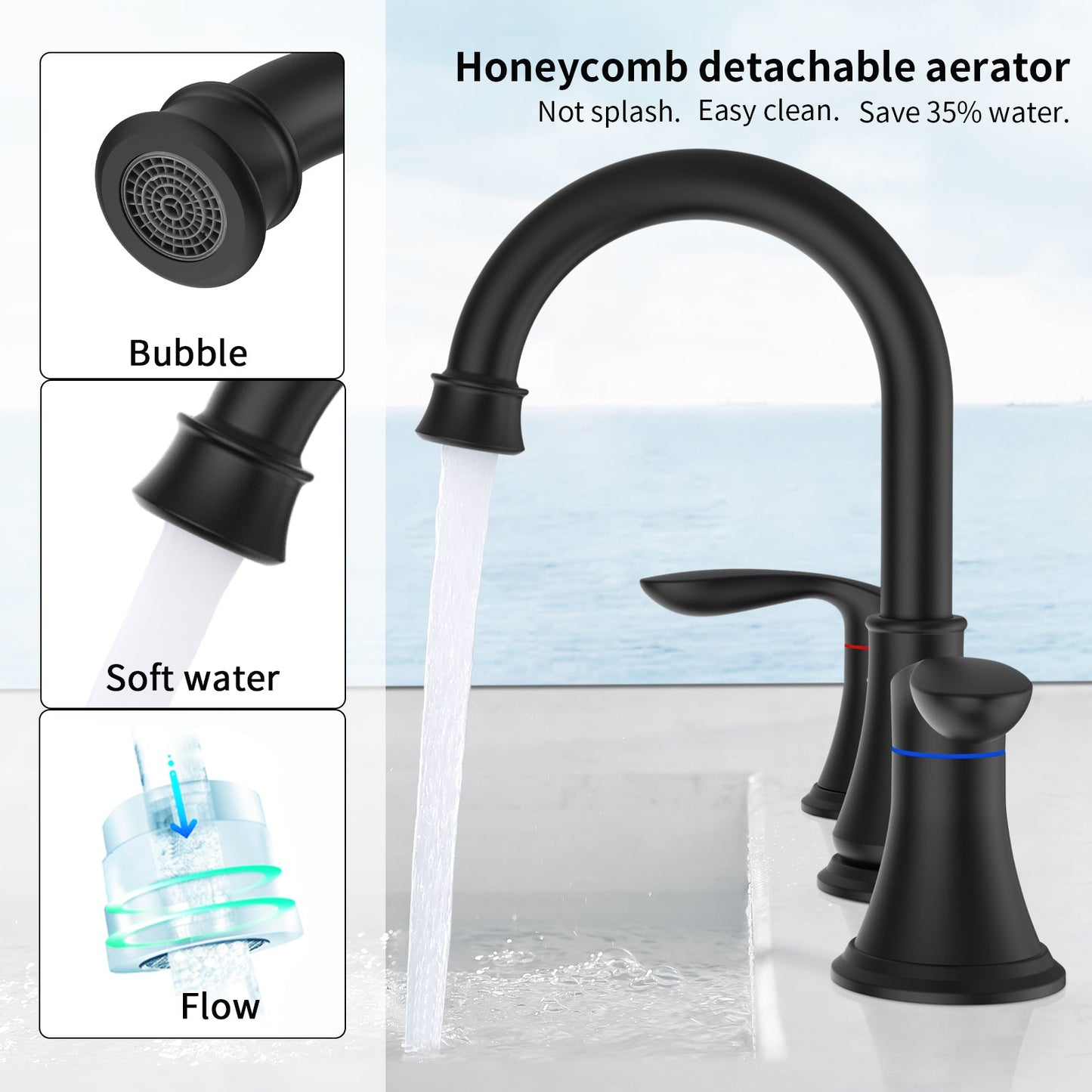 ‎3007B-ORB | 2-Handle 8 inch Widespread Bathroom Sink Faucet Oil Rubbed Bronze Lavatory Faucet 3 Hole 360° Swivel Spout Vanity Sink Basin Faucets with Pop Up Drain Assembly and cUPC Water Supply Hoses