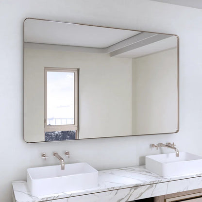 55" x 36"(Silver) Filleted Corner Wall Mounted Mirror, Bathroom Mirror, Vanity Wall Mirror With Metal Frame