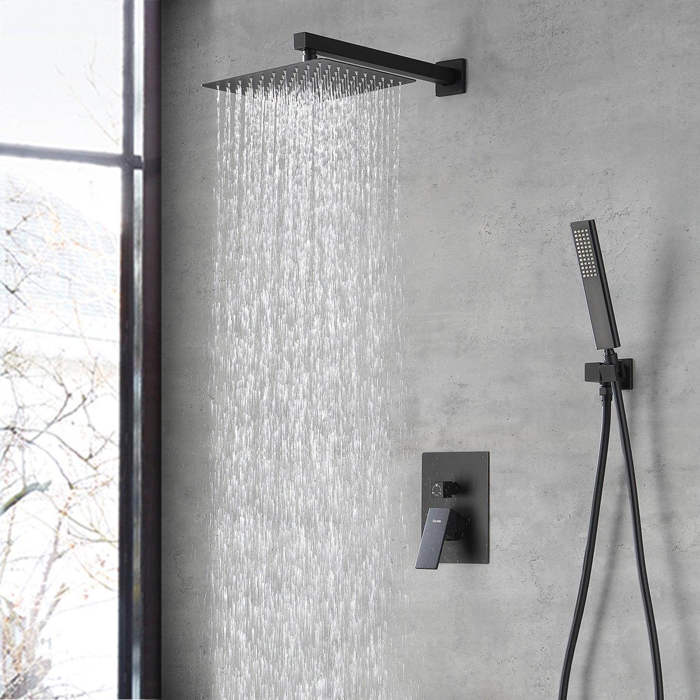 SCH001B210S-W-FBA -  Male NPT Matte Black Shower System, Shower Faucet Set for Bathroom Shower Fixtures with 10 Inch Rain Shower Head and Handheld (Pressure Balance Shower Trim Valve Kit Included)