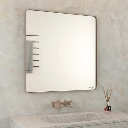 30" x 30" (Silver) Filleted Corner Wall Mounted Mirror, Bathroom Mirror, Vanity Wall Mirror With Metal Frame