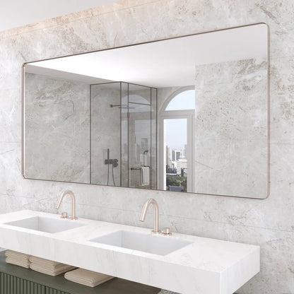 77" x 36"(Silver)Filleted Corner Wall Mounted Mirror, Bathroom Mirror, Vanity Wall Mirror With Metal Frame