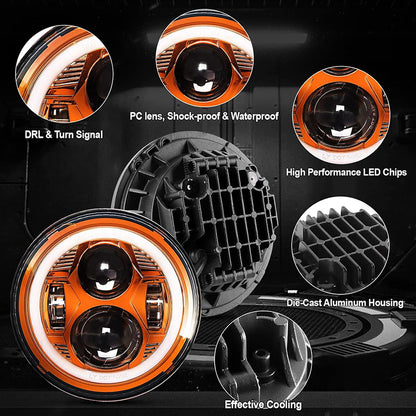 7 Inch Spider Headlight With Aperture-Orange-Pair Black Box