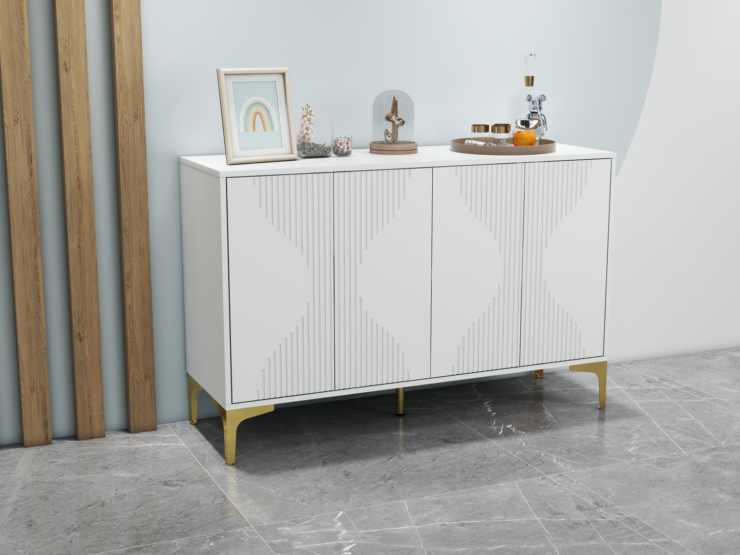 White four-door cream style side cabinet