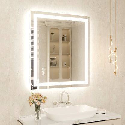 32" x 36" Tempered Glass Frameless LED Bathroom Mirror with Front and Backlight, Stepless Dimmable Wall Mirrors with Anti-Fog, 3 Colors, LED Vanity Mirror(Horizontal/Vertical)