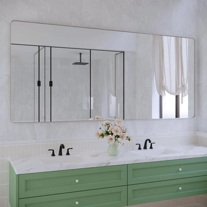 72" x 32" (Silver) Filleted Corner Wall Mounted Mirror, Bathroom Mirror, Vanity Wall Mirror With Metal Frame