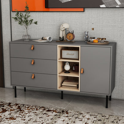 Modern sideboard with three drawers, one door and 3 open shelves