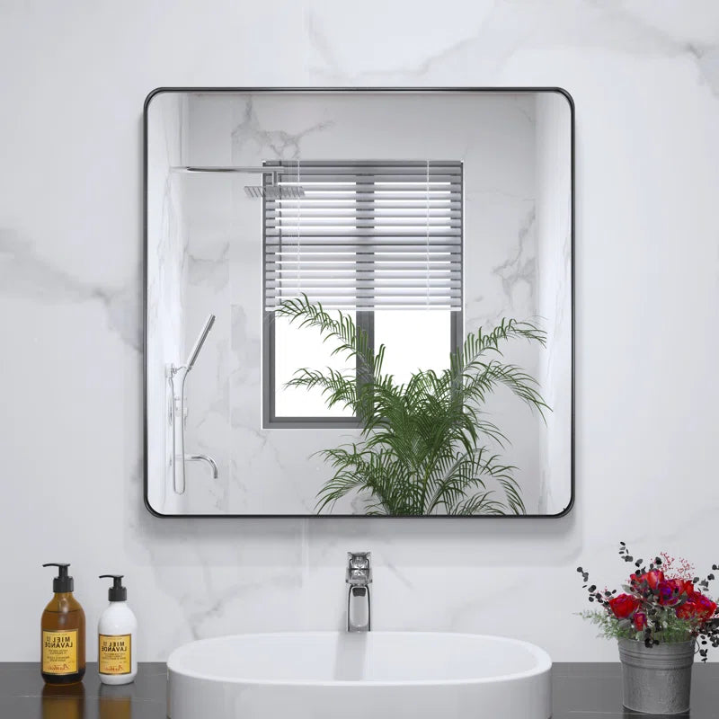 30" x 30"Filleted Corner Wall Mounted Mirror, Bathroom Mirror, Vanity Wall Mirror With Metal Frame