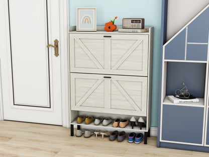 Light Gray 2-Flip Patchwork Shoe Cabinet